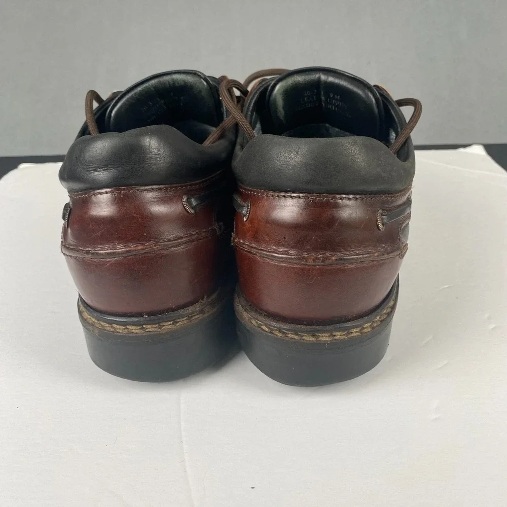 Johnston & Murphy Boat Loafer‎ Shoes Men's 9 M Brown black Leather 3 Eye Lug Moc